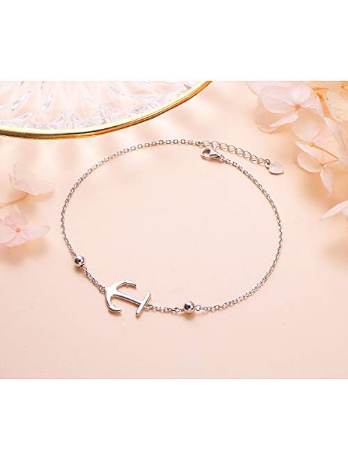 S925 Sterling Silver Anklet for Women Girl Boho Beach Charm Adjustable Foot Ankle Bracelet Jewelry Birthday Gift