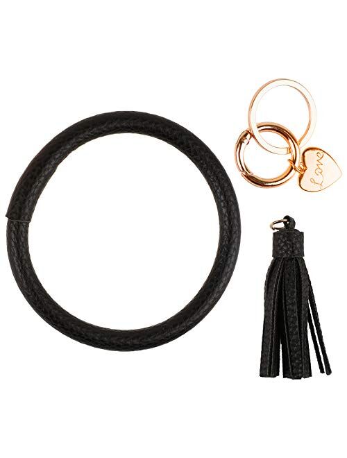 NISFAR Key Chain Key Ring Bracelets Wristlet Keychain Bangle Keyring Large Circle Leather Tassel Bracelet Holder For Women