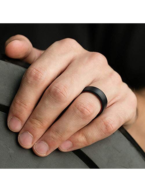 ROQ Silicone Rings for Men 1/2/4/6 Multipack of Breathable Mens Silicone Rubber Wedding Rings Bands - Duo Collection Beveled Edge