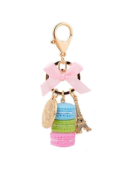 ZOONAI Macaron Cake Eiffel Tower Keychain Bowknot Car Keyring Bag Purse Pendant