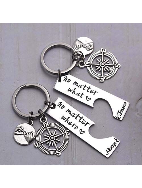 No Matter What No Matter Where Keychain Best Friend Long Distance Friendship Relationship Gift Polished Finish Set of 2