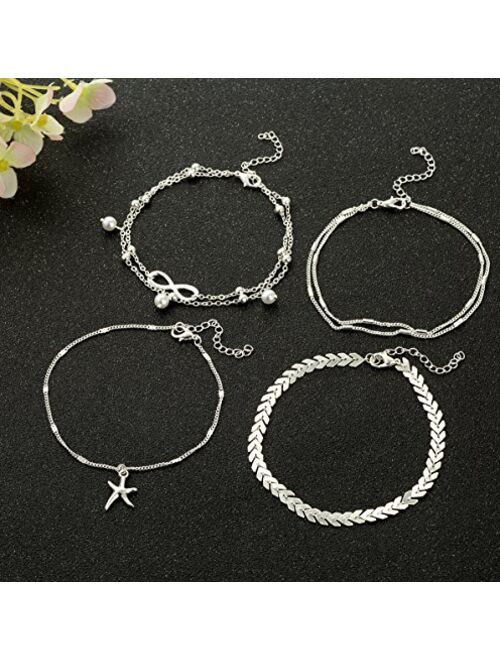 YOVORO 9PCS Charm Anklets for Women Girls Bracelets Beach Anklets Foot Jewelry Adjustable
