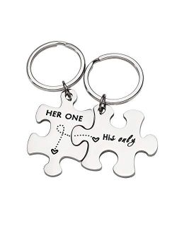 CoupleKeychain Gifts for Husband Wife Him Her PuzzleKeychain Set of 2 Key Ring Charm ValentinesDay Wedding Anniversary Christmas Gifts (Her One His Only)