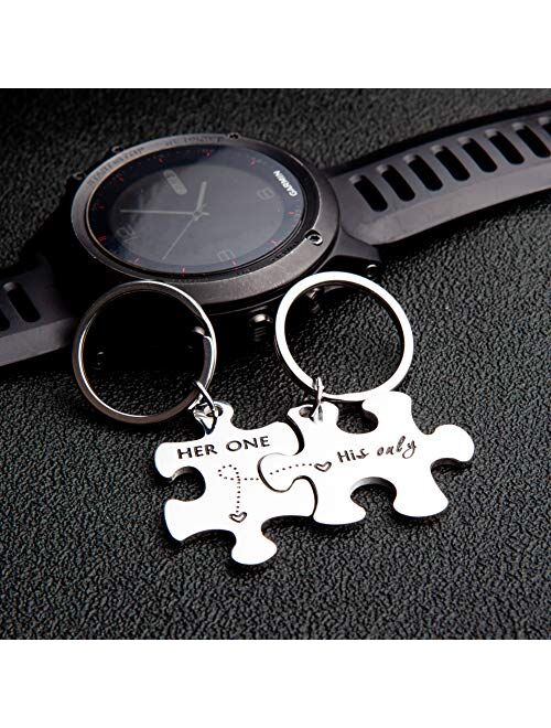 CoupleKeychain Gifts for Husband Wife Him Her PuzzleKeychain Set of 2 Key Ring Charm ValentinesDay Wedding Anniversary Christmas Gifts (Her One His Only)