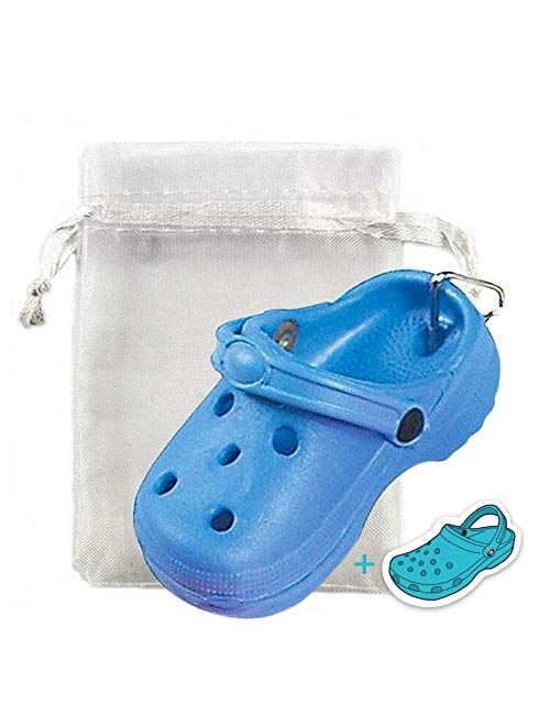 Mini Clog Shoe Keychain with Organza Gift Bag and Clog Sticker- 5" total size with ring - Choose Color