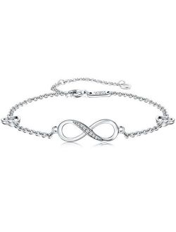 FUNRUN JEWELRY 925 Sterling Silver Infinity Bracelets and Anklet Bracelets for Women Girls 4-Level Adjustable Length Gift for Mother's Day