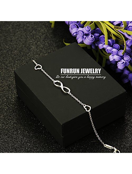 FUNRUN JEWELRY 925 Sterling Silver Infinity Bracelets and Anklet Bracelets for Women Girls 4-Level Adjustable Length Gift for Mother's Day