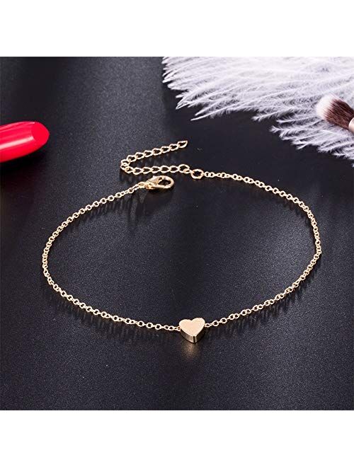 Fesciory Women Heart Anklet Adjustable Beach Layered Ankle Bracelets for Teen Girls Gold Alloy Foot Chain Jewelry