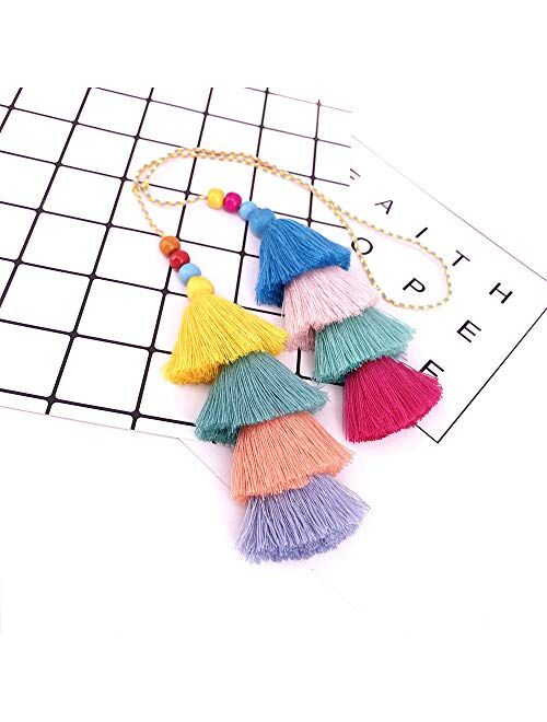 QTMY Colorful Tassel Bag Charm for Women,Layered Tassel Keychain Keyring Purse Handbag Decor Pendant