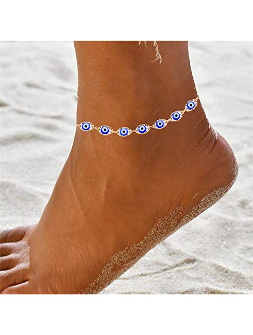 choice of all Evil Eye Ankle Bracelet for Women,Navy Blue Evil Eye Bearfoot Chain Gold Anklets for Girls