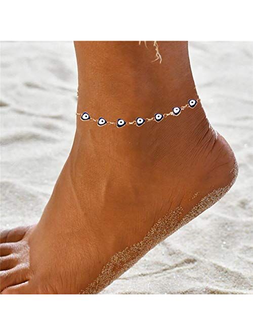 choice of all Evil Eye Ankle Bracelet for Women,Navy Blue Evil Eye Bearfoot Chain Gold Anklets for Girls