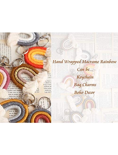 EBINGMIMA Mini Rainbow Keychain, Mini Macrame Rainbow Keychains, Macrame Rainbow Bag Charms Bag Tag