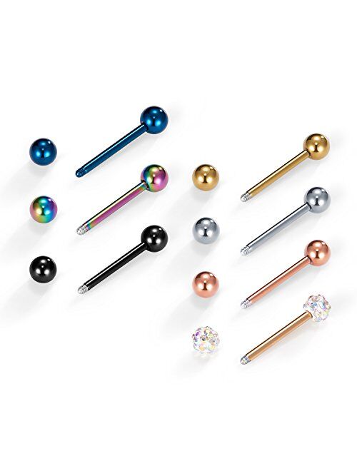 vcmart 14pcs 14G 12-18mm Tongue Rings Nipple Straight Barbells Surgical Steel Body Piercing Jewelry