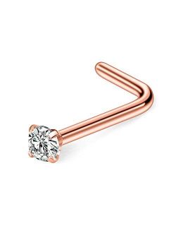Ruifan 20G Surgical Steel Mix Color Diamond CZ Nose Stud Rings L Shaped Piercing Jewelry 1.5mm 2mm 2.5mm 3mm 1-24PCS