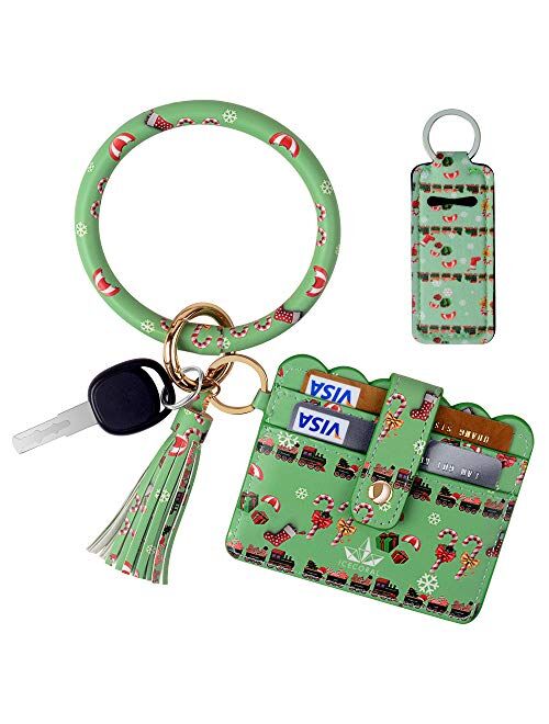 ICECORAL Wristlet Keychain Bracelet Pocket Credit Card Holder Tassel Bangle Leather Keychain Wallet For Women