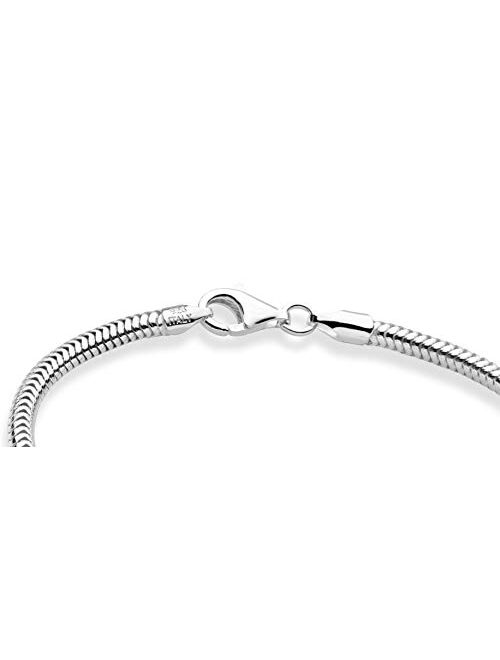 Miabella Solid 925 Sterling Silver Italian 3mm Snake Chain Bracelet for Women Men Teen Girls, Charm Bracelet 6.5, 7, 7.5, 8, 8.5, 9 Inch Made in Italy