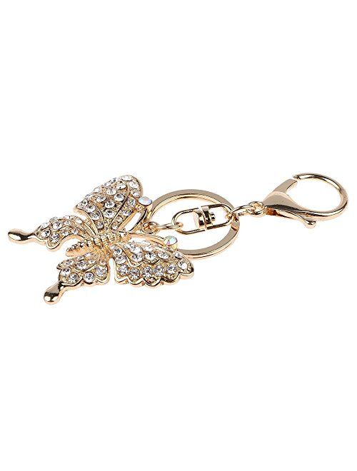 Kissweet Gold Rhinestone Butterfly Keychain Purse Bag Pendant Charms Decoration