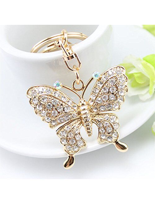 Kissweet Gold Rhinestone Butterfly Keychain Purse Bag Pendant Charms Decoration