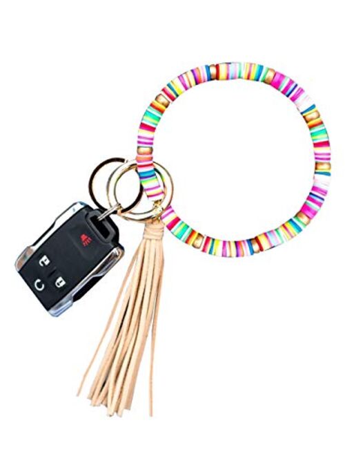 Loodial Boho Keychain Bracelet Beaded Keychain Wristlet with Tassel Keychains for Women