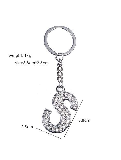 JewelBeauty Accessories Silver Tone Bling Rhinestone Pave Letter Personalized Initial Bag Charm Keychain