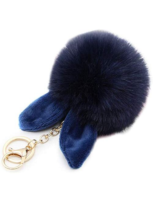 HXINFU Real Rabbit Fur Pom Pom Ball Keychain Fox Head Fluffy Ball Keychain