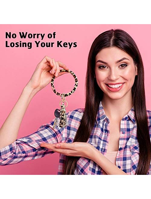 Wristlet Keychain Bracelet, Key Ring Bracelet, Bangle Keyring Tassel Ring Circle Key Ring Leather Key Chain for Women & Girls