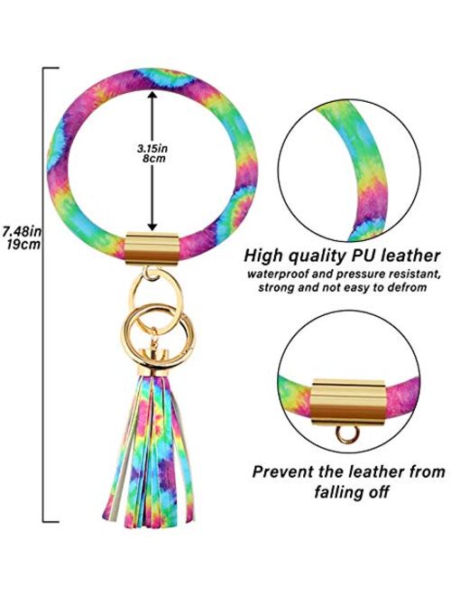 Diriway Key Ring Bracelets Wristlet Keychain Bangle Keyring Large Circle Leather Tassel Bracelet Holder For Women Gift