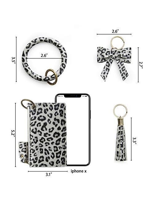 ECOSUSI Wristlet Keychain Wallet Key Ring Bracelets Card Holder Purse with Tassel, Bow