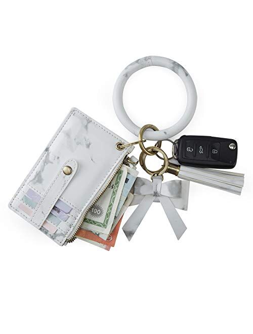ECOSUSI Wristlet Keychain Key Ring Wallet Bracelets Card Holder Purse with Tassel 