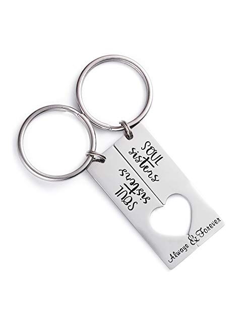 LParkin Soul Sister Keychains for 2 Always & Forever Sister Keychain Jewelry for Women Sister Gift Best Friends Key Chain Set