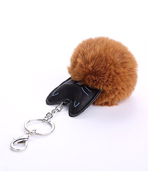 Kissweet Cute Fox Pom Pom Fur Ball Rhinestone Keychain Bag Car Ring Keyring
