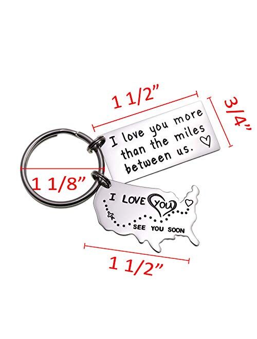 LParkin Love Keychains for Couples I Love You More Than The Miles Between Us I'll Always Love You Long Distance Relationship Gift Going Away State Keychain