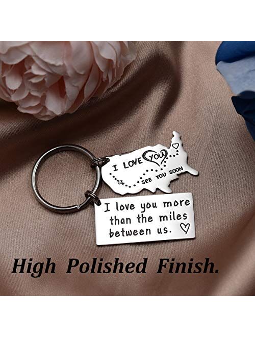 LParkin Love Keychains for Couples I Love You More Than The Miles Between Us I'll Always Love You Long Distance Relationship Gift Going Away State Keychain