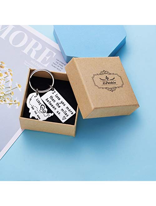 LParkin Love Keychains for Couples I Love You More Than The Miles Between Us I'll Always Love You Long Distance Relationship Gift Going Away State Keychain