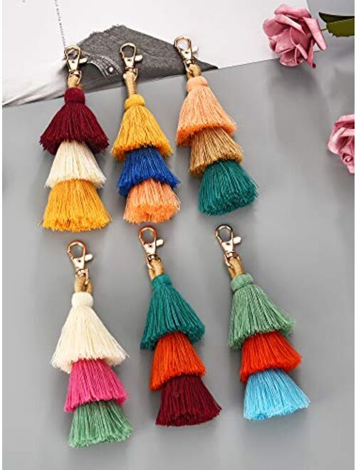 Tatuo 6 Pieces Handmade Bohemian Tassel Keychain Tassels Bag Key Chain Charm Handbags Pendant Key Chain Rings