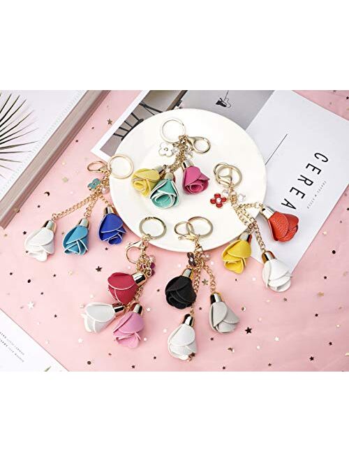 Leather Key Chains for Women,Gift for Her Bag charm,Girl friend,Flower Keychain Accessories for Car Keys