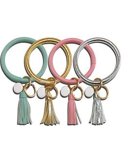Lomodo 4 PCS Wristlet Keychain Bracelet Bangle Key Ring Leather Tassel Key Chain for Women Girls
