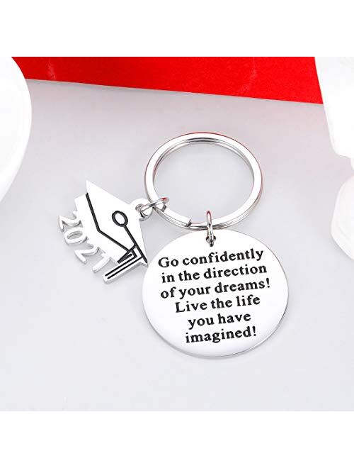 Graduation Gifts Keychain for Class 2021 Her Him Inspirational Gift Key Ring for Daughter Son Women Men Best Friend College Boys Girls Go Confidently in The Direction Of 