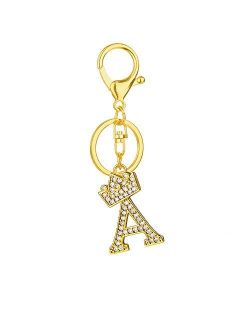 Axmerdal Alphabet Keychain Crown Rhinestone Letter A-Z Key Chain Initial Keyring
