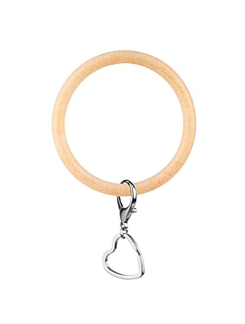 LNEKEI Silicone Bracelet Wrist Key Ring Round Color Glitter Keychain Bangle Key Ring for Women Girls.