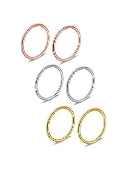 Ruifan 6-30PCS Non Pierced Stainless Steel Clip on Closure Round Ring Fake Nose Lip Helix Cartilage Tragus Ear Hoop Earrings Jewelry 20G