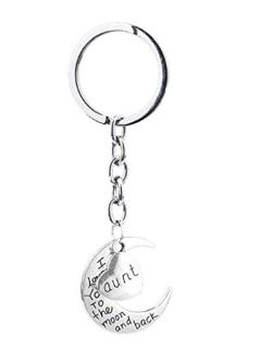 Yiping Stylish Keychain Aunt I Love You to The Moon and Back Key Ring Keyring (Silver)