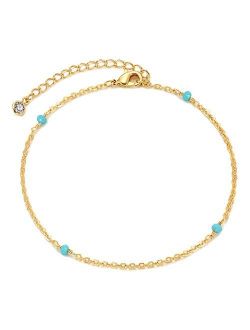 DREMMY STUDIOS Simple Gold Chain Anklet,14K Gold/Silver Plated Dainty Summer Beach Anklets for Women