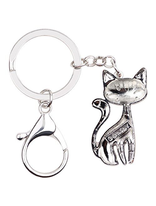 Bonsny Enamel Alloy Chain Cat Key Chains For Women Car Purse Handbag Charms