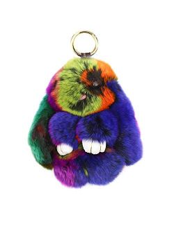 CHUANGLI Bunny Keychain Fluffy Cute Rex Rabbit Fur Key Chain Pom Pom Keyring Gifts for Women Girls
