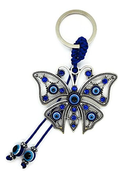 Bravo Team Blue Evil Eye Butterfly Keychain Ring For Good Luck And Protection I Comes With Traditional Blue And White Colors With Matching Tassels And Durable Cord For Ha