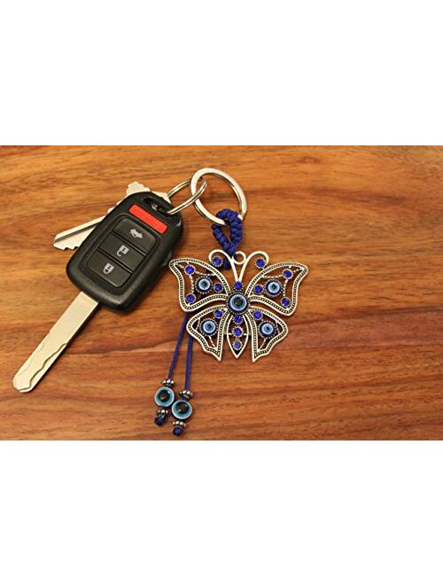 Bravo Team Blue Evil Eye Butterfly Keychain Ring For Good Luck And Protection I Comes With Traditional Blue And White Colors With Matching Tassels And Durable Cord For Ha