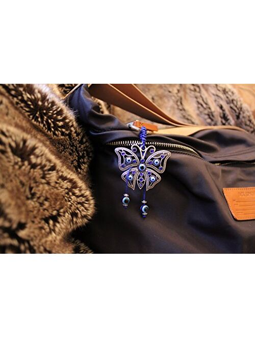 Bravo Team Blue Evil Eye Butterfly Keychain Ring For Good Luck And Protection I Comes With Traditional Blue And White Colors With Matching Tassels And Durable Cord For Ha