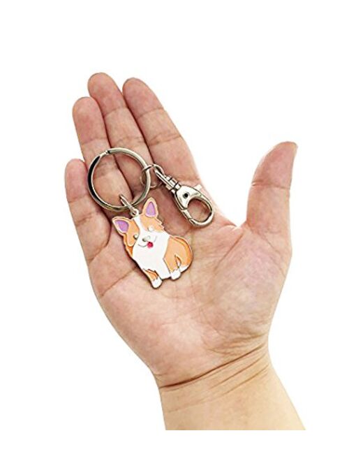 Feb.7 Keychain,Welsh Corgi Dog Keychain - Corgi Keyring- Corgi Bag Charm - Dog Tag - Gifts for Dog Lover (Silver)