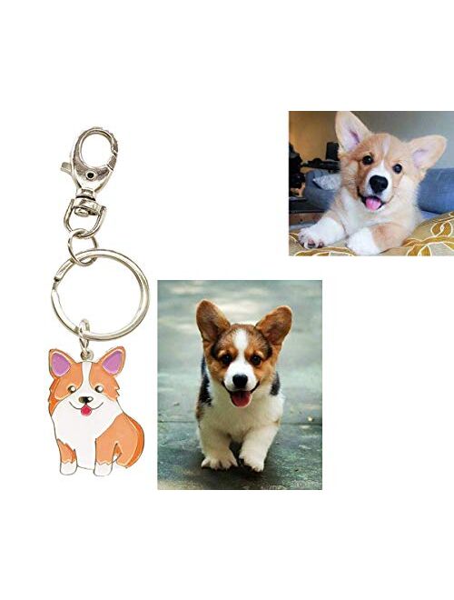 Feb.7 Keychain,Welsh Corgi Dog Keychain - Corgi Keyring- Corgi Bag Charm - Dog Tag - Gifts for Dog Lover (Silver)